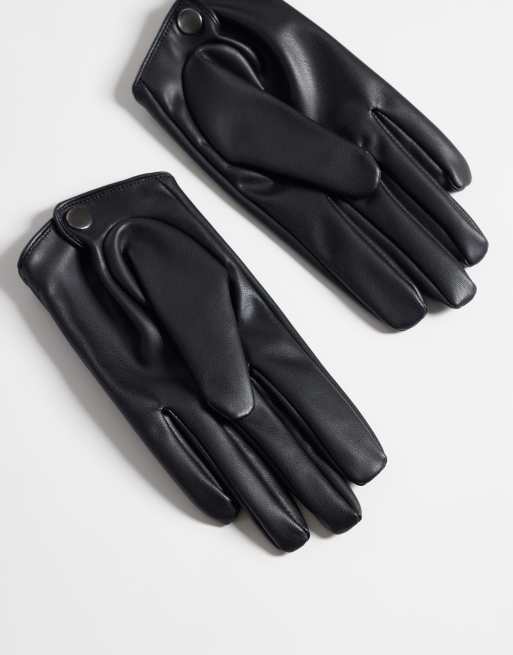 ASOS DESIGN guantes cortos de cuero sintético en negro, 2 de 3