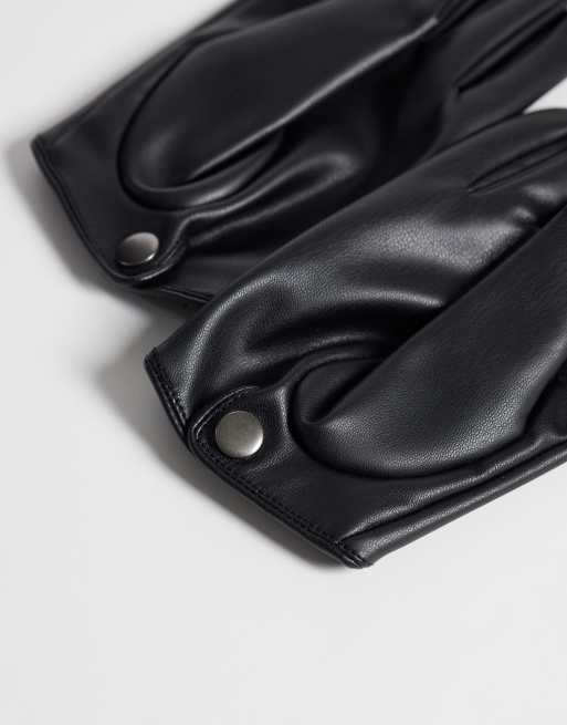 ASOS DESIGN guantes cortos de cuero sintético en negro, 3 de 3