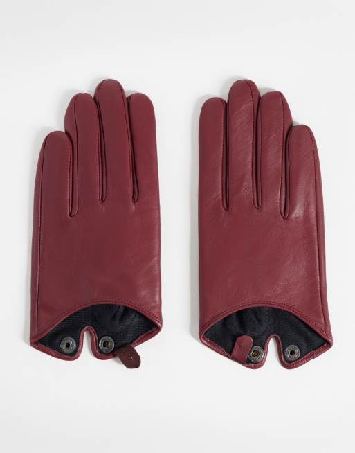 ASOS DESIGN guanti corti in pelle color prugna, 1 di 3
