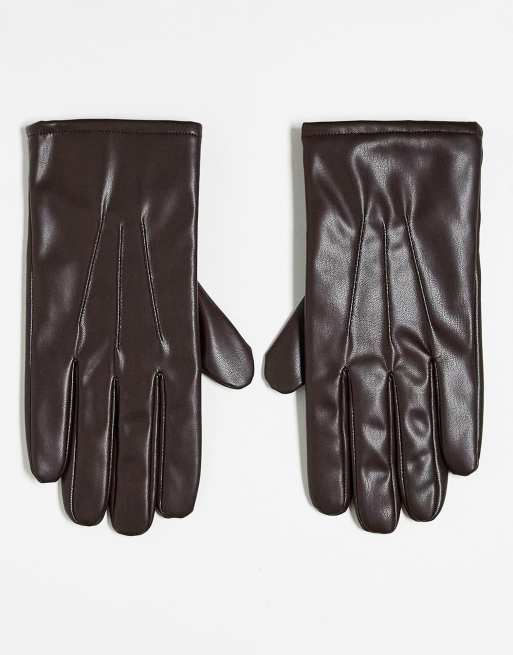 ASOS DESIGN - Guanti in pelle sintetica marrone cioccolato