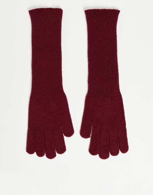 ASOS DESIGN - Guanti taglio lungo in maglia bordeaux