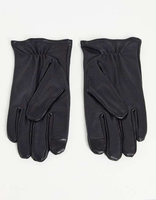 ASOS DESIGN - Guanti touch in pelle nera, 2 di 4