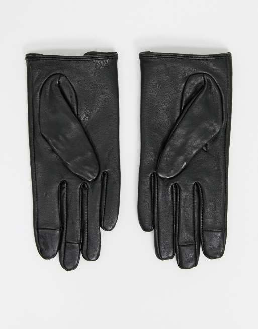 ASOS DESIGN - Guanti touch screen in pelle nera tinta unita con cut-out, 2 di 4