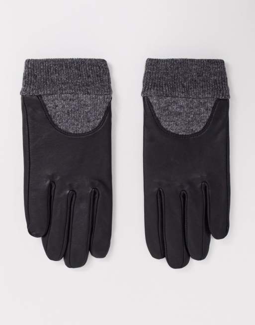 ASOS DESIGN - Guanti touchscreen in pelle con polsini a coste