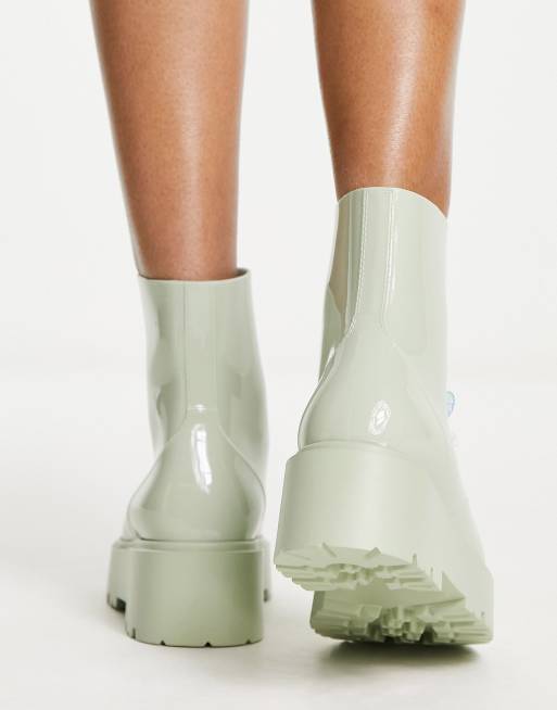 ASOS DESIGN Guava butterfly lace up rubber boots in mint green