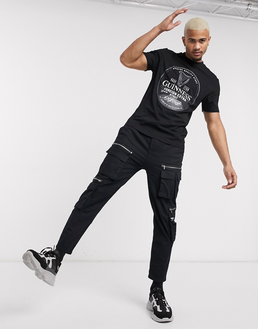 ASOS DESIGN Guinness t-shirt with large front print-Black