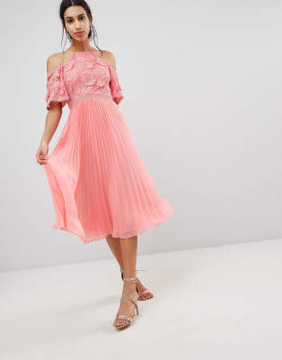 asos pink pleated skirt