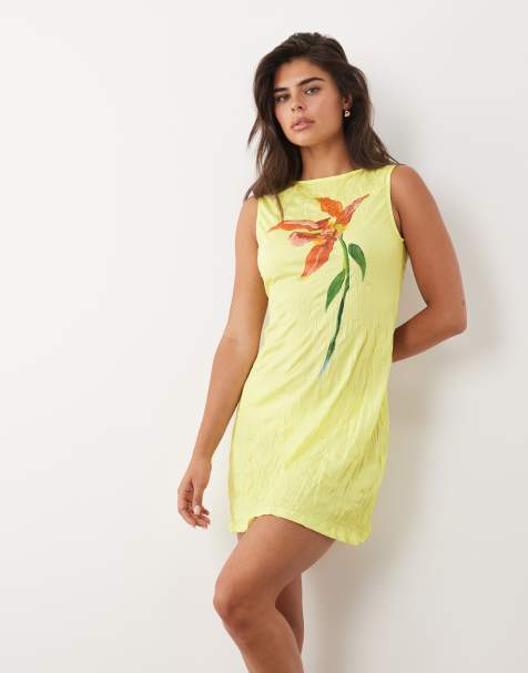 ASOS DESIGN – Gul, blommig miniklänning - view 1