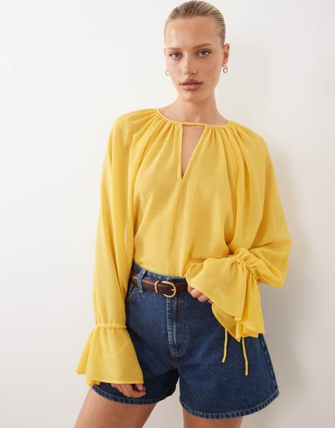 ASOS DESIGN – Gul blus i chiffong med capedetalj - view 1