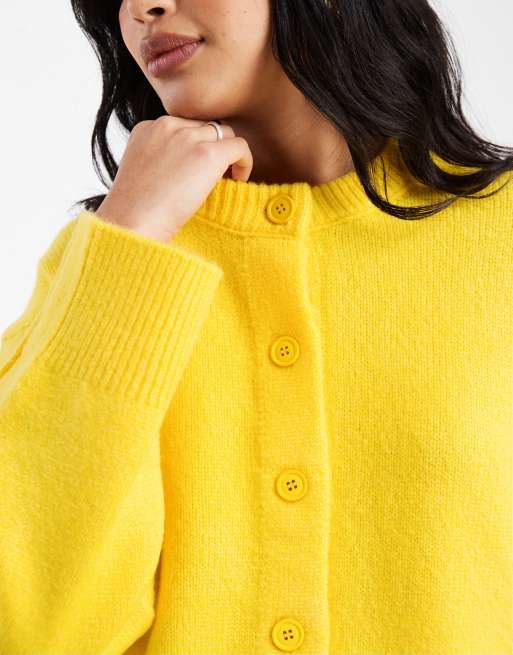 ASOS DESIGN - Gul cardigan med rund hals og sideslids i firkantet pasform, 3 af 4