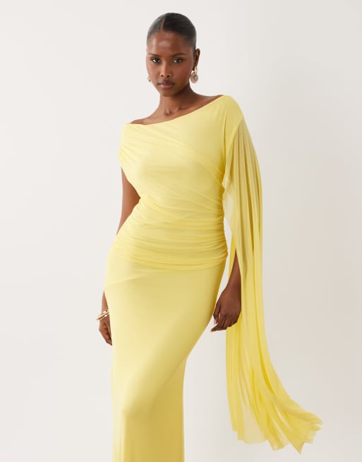ASOS DESIGN – Gul, draperad maxiklänning i mesh, 2 av 4