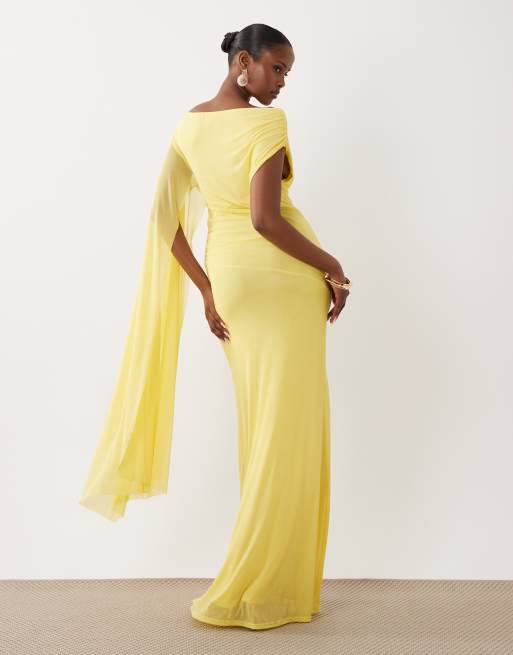 ASOS DESIGN – Gul, draperad maxiklänning i mesh, 4 av 4