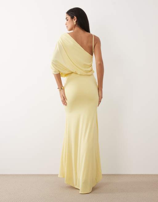 ASOS DESIGN – Gul, enaxlad maxiklänning med drapering, 2 av 4