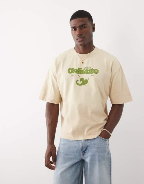ASOS DESIGN - Gul forvasket og oversized T-shirt med grafisk print og firkantet pasform - view 1