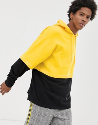ASOS DESIGN – Gul hoodie i oversize-modell med ärmar och fåll i dubbla lager