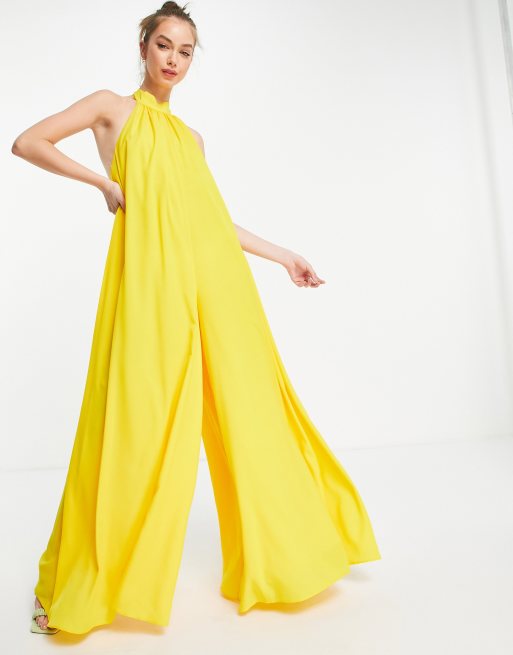 ASOS DESIGN – Gul jumpsuit med vida ben, halterneck och öppen rygg, 4 av 4