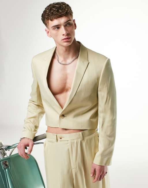 ASOS DESIGN – Gul kort kavaj i satin med smal passform, del av kostym 