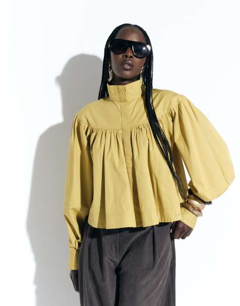 ASOS DESIGN – Gul, kort skjortjacka med volym och dragkedja framtill - view 1