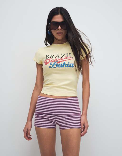 ASOS DESIGN – Gul, krympt t-shirt med Brazil Bahia-tryck, 2 av 7