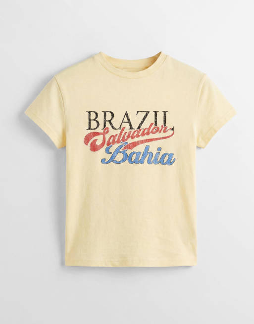 ASOS DESIGN – Gul, krympt t-shirt med Brazil Bahia-tryck, 5 av 7