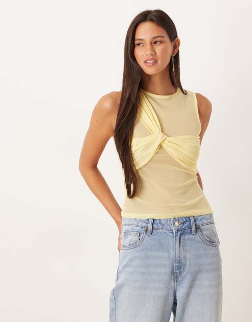 ASOS DESIGN - Gul lag-på-lag-top med snoning i mesh