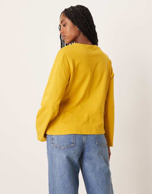 ASOS DESIGN – Gul, långärmad topp med indragen knytning på sidan, 4 av 4