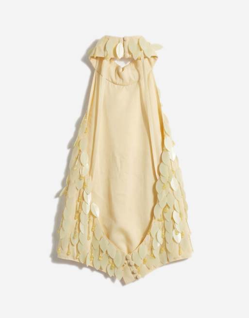 ASOS DESIGN – Gul, lövutsmyckad topp med halterneck, 6 av 7