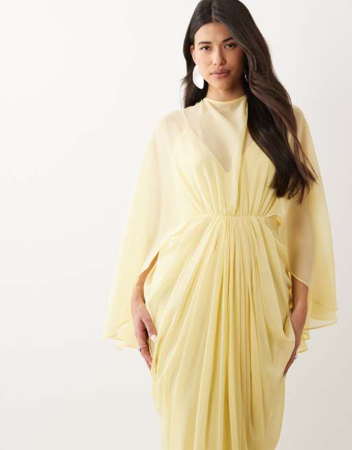 ASOS DESIGN – Gul maxiklänning med draperad cape, kjol och öppen rygg med tofsar, 2 av 4