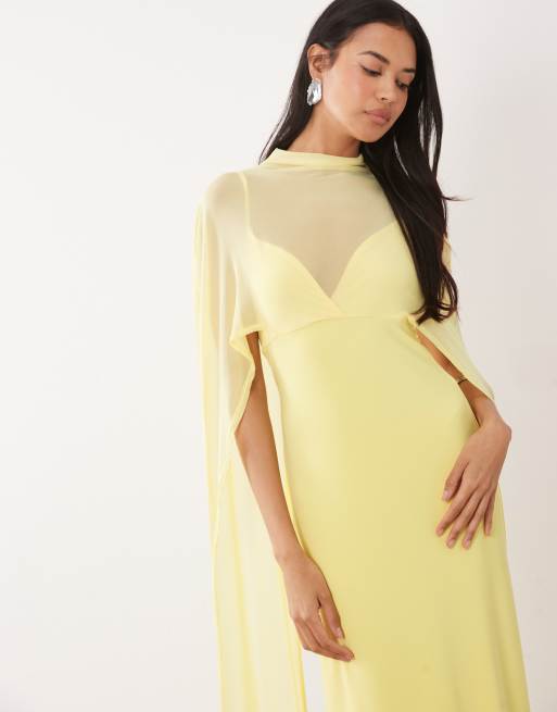 ASOS DESIGN – Gul maxiklänning med lång cape, 3 av 4