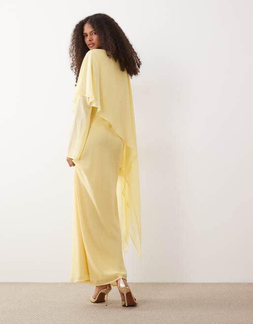 ASOS DESIGN – Gul maxiklänning med långa ärmar och capedetalj, 3 av 4