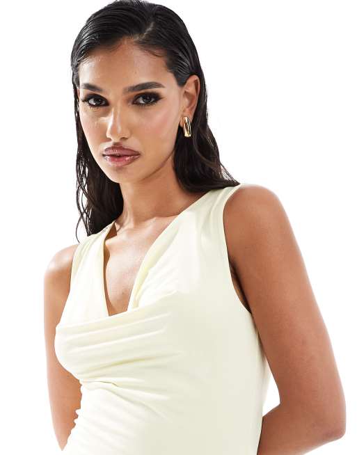 ASOS DESIGN - Gul midaxi-kjole med lav ryg og vandfaldsudskæring, 2 af 4