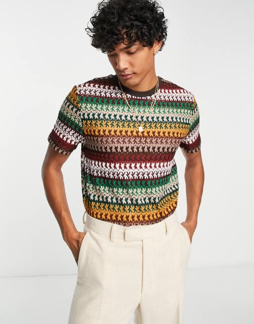 ASOS DESIGN – Gul och grön strukturstickad t-shirt