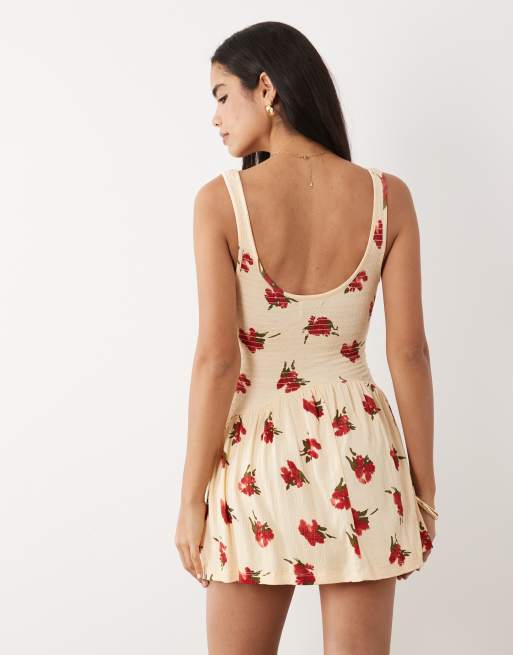 ASOS DESIGN – Gul och röd, blommig, krinklad miniklänning med knappar, 4 av 4