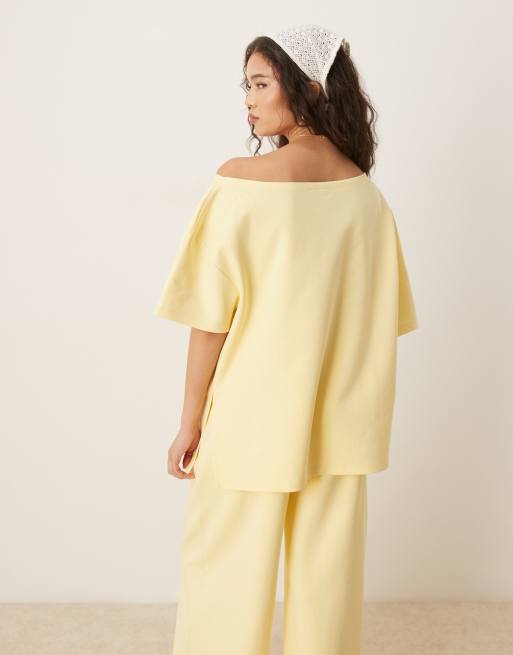 ASOS DESIGN - Gul offshoulder-top i interlock-stof - Del af sæt, 3 af 4