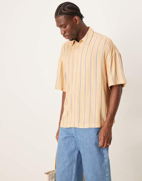 ASOS DESIGN - Gul og stribet skjorte i oversized og firkantet pasform - view 1