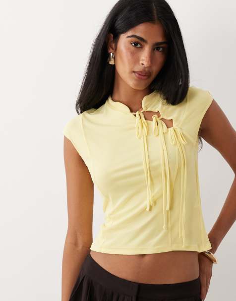 ASOS DESIGN - Gul overdel i mesh med vingeærmer og bindebåndsdetalje - view 1