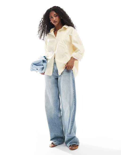 ASOS DESIGN - Gul oversized skjorte med striber - Del af sæt, 4 af 4