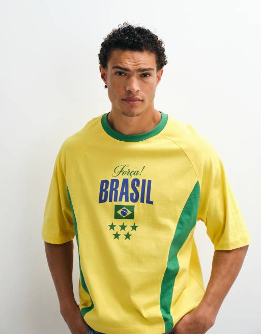 ASOS DESIGN - Gul oversized T-shirt med 'Brasil'-fodboldprint og firkantet pasform, 5 af 5