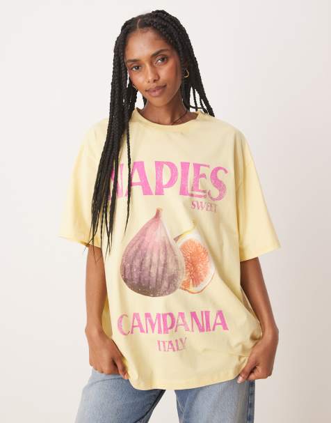 ASOS DESIGN - Gul oversized T-shirt med 'Naples'- og figenprint - view 1