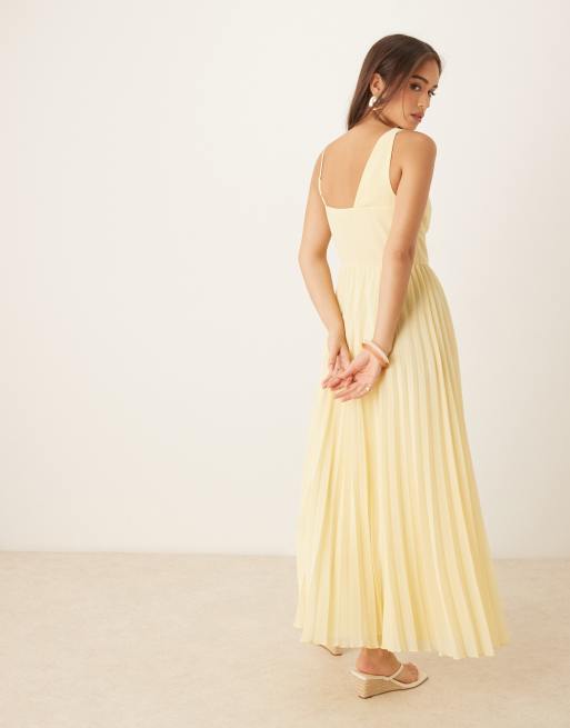 ASOS DESIGN – Gul, plisserad midiklänning med smala axelband och draperat liv, 3 av 4