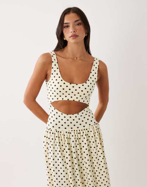 ASOS DESIGN – Gul, prickig midaxiklänning med utskurna detaljer, 2 av 4
