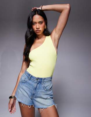 ASOS DESIGN – Gul, ribbad och enaxlad body - view 1