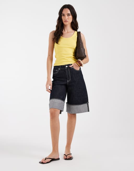 ASOS DESIGN - Gul ribstrikket top med dyb rund hals og tykt kantbånd, 2 af 4