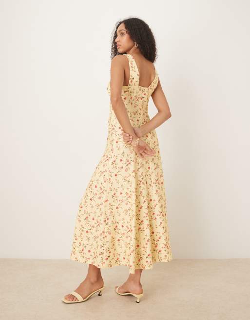 ASOS DESIGN - Gul ærmeløs maxikjole med knapper foran og småprint, 3 af 4