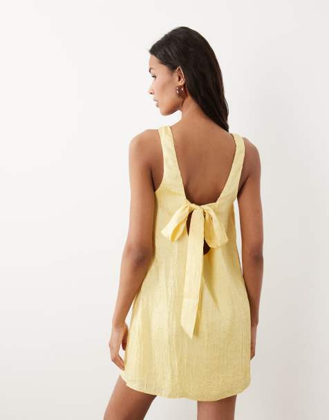 ASOS DESIGN - Gul shift-minikjole med sløjfedetalje bagpå - view 1
