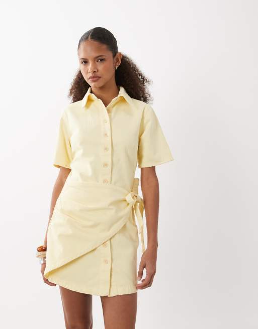 ASOS DESIGN – Gul skjortklänning i denim med omlottdetalj, 3 av 4