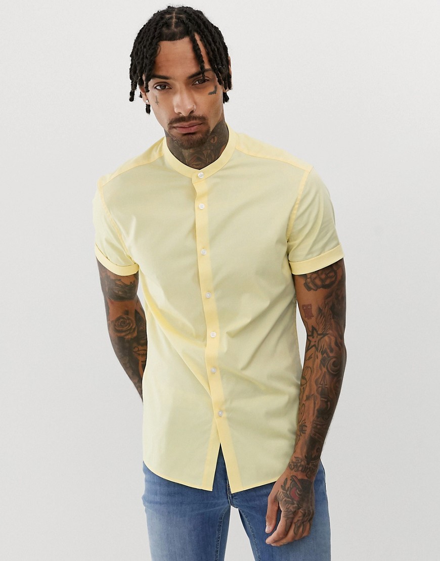ASOS DESIGN – Gul stretchskjorta med extra smal passform och murarkrage