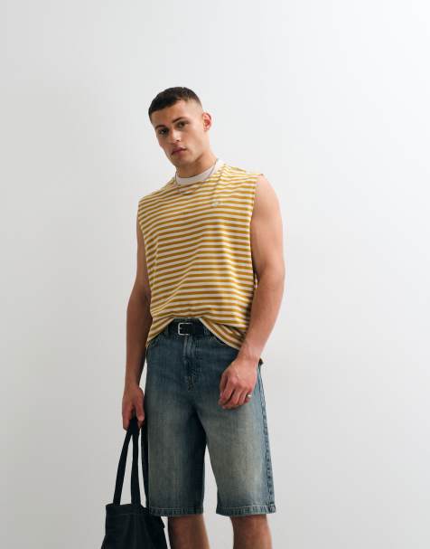 ASOS DESIGN - Gul stribet og oversized tanktop i kraftigt stof med grafik på brystet - view 1