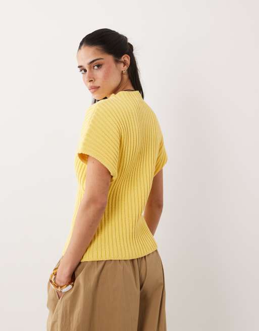 ASOS DESIGN - Gul strikket top med indsyet talje og plisseringer, 4 af 4