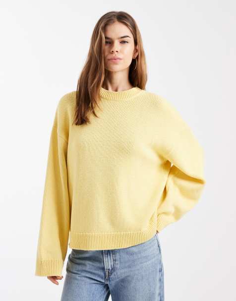 ASOS DESIGN - Gul striktrøje i bomuldsblanding med brede ærmer - view 1